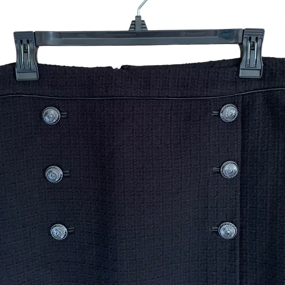 White House Black Market Black Boot Skirt Silver Buttons Cotton Women Size 14